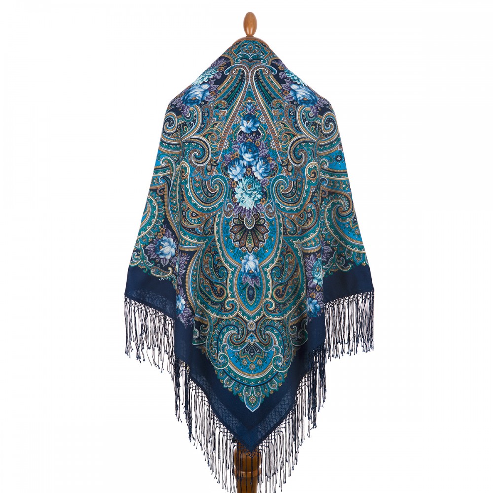 Sal rusesc Fulfillment of Desires din lana, albastru, 135x135cm
