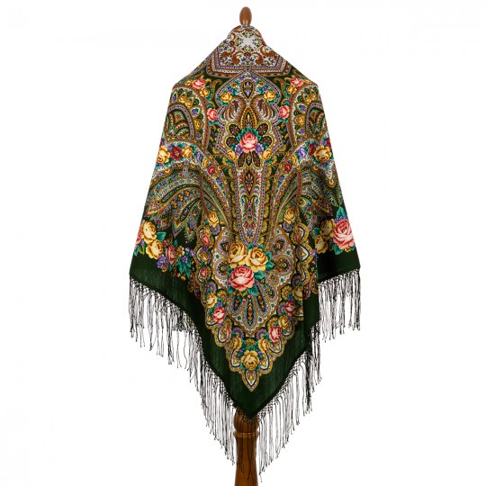 Premium shawl On the wings of tenderness, wool, green - 135x135cm