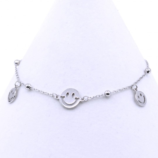 Bratara Smiley, argint 925 rodiat, 17+3cm