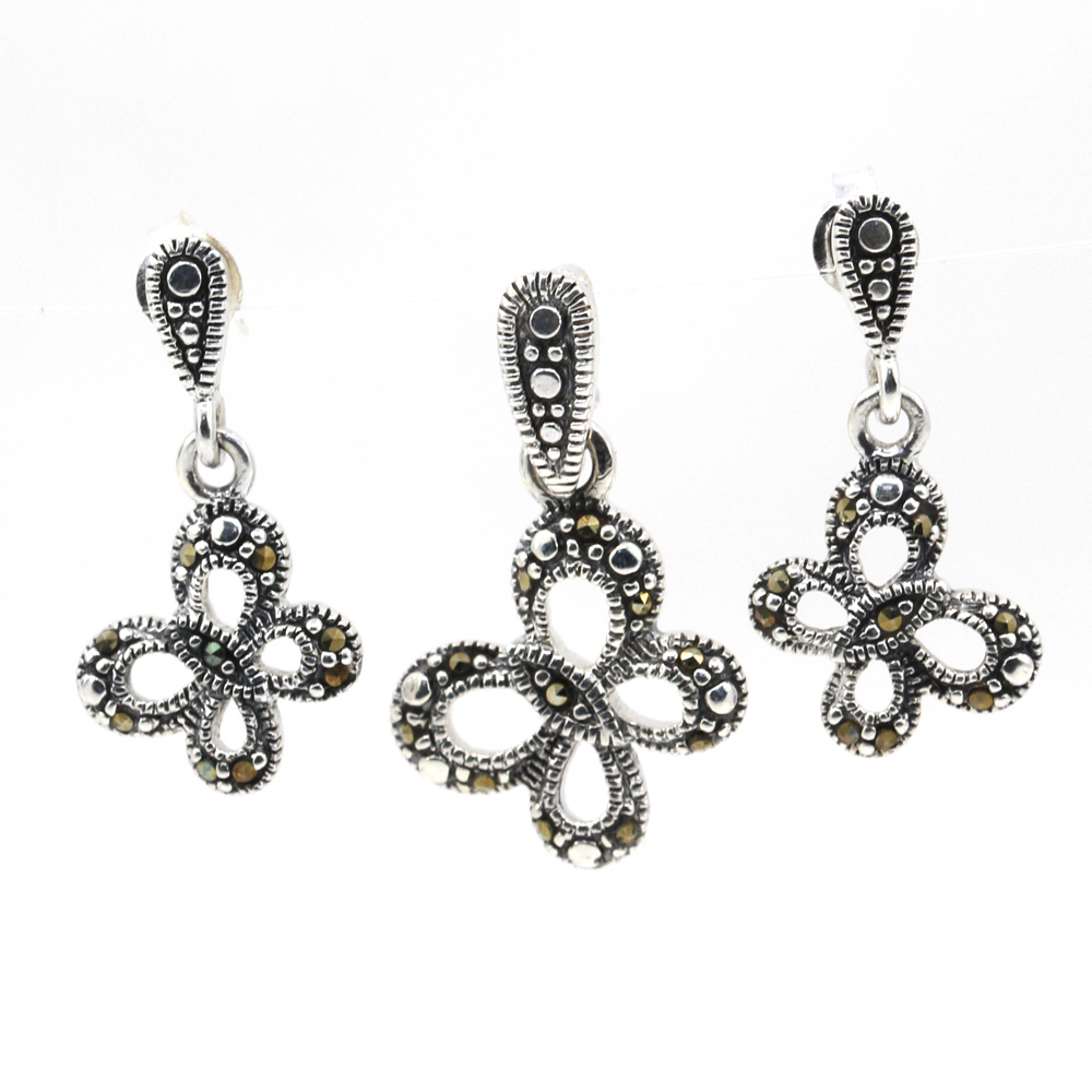 Set Fluture cu marcasite, cercei, pandantiv, argint 925