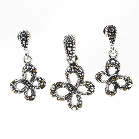 Set Fluture cu marcasite, cercei, pandantiv, argint 925