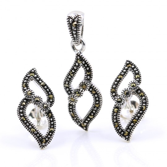 Set Fancy infinit cu marcasite, cercei, pandantiv, argint 925