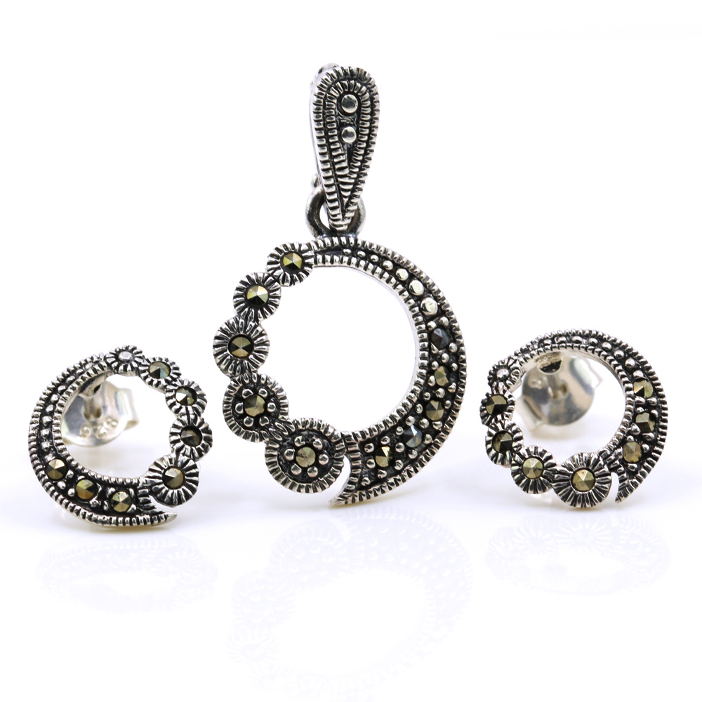 Set Chloe cu marcasite, cercei, pandantiv, argint 925