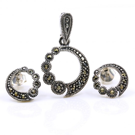Set Chloe cu marcasite, cercei, pandantiv, argint 925