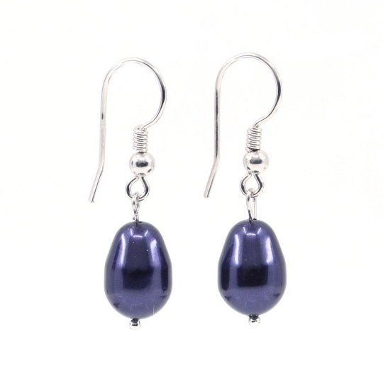 Cercei cu perle picatura Swarovski Dark Purple 5821, argint 925 rodiat