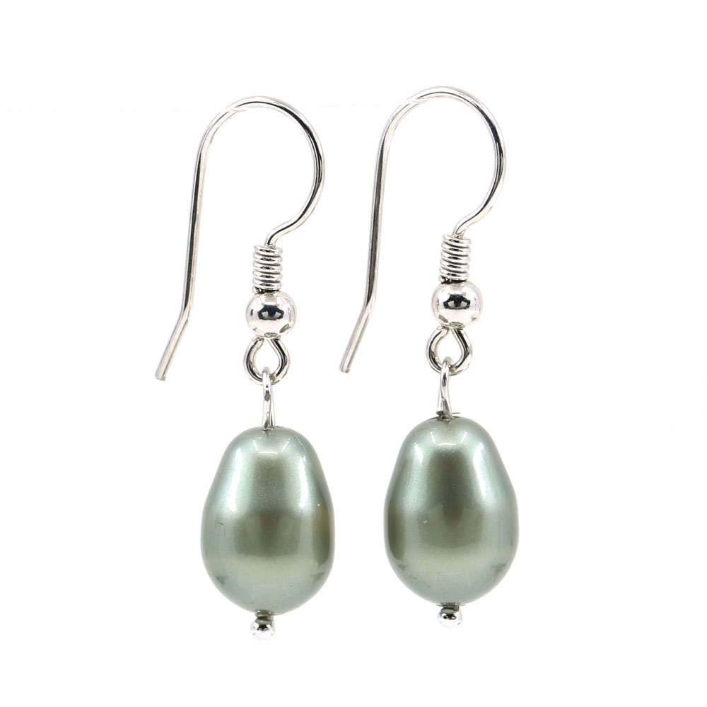 Cercei cu perle picatura Swarovski Powder Green 5821, argint 925 rodiat