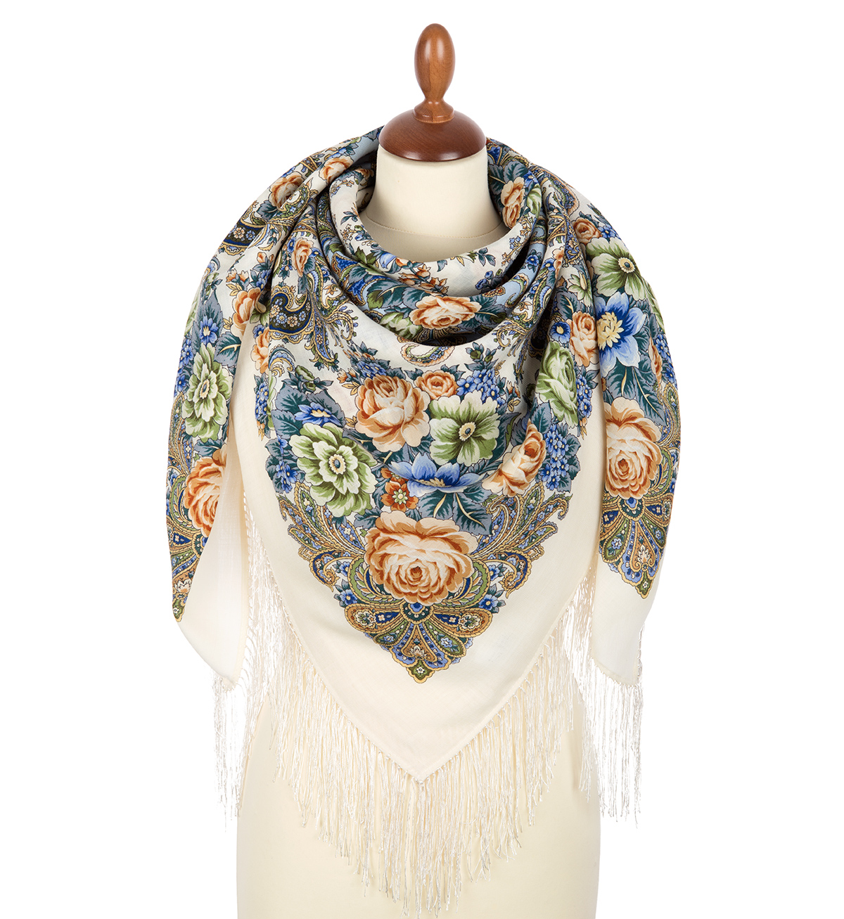 Premium shawl Lyubushka-golubushka, wool, ivory - 125x125cm