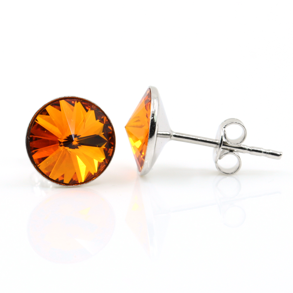 Cercei cu cristale rivoli Swarovski de 8mm Tangerine, argint 925 rodiat