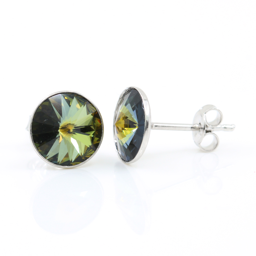 Cercei cu cristale rivoli Swarovski de 8mm Tabac, argint 925 rodiat