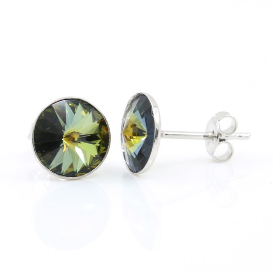 Cercei cu cristale rivoli Swarovski de 8mm Tabac, argint 925 rodiat