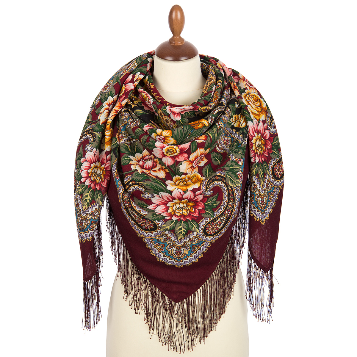 Russian shawl Land of Springs, wool, garnet - 125x125cm