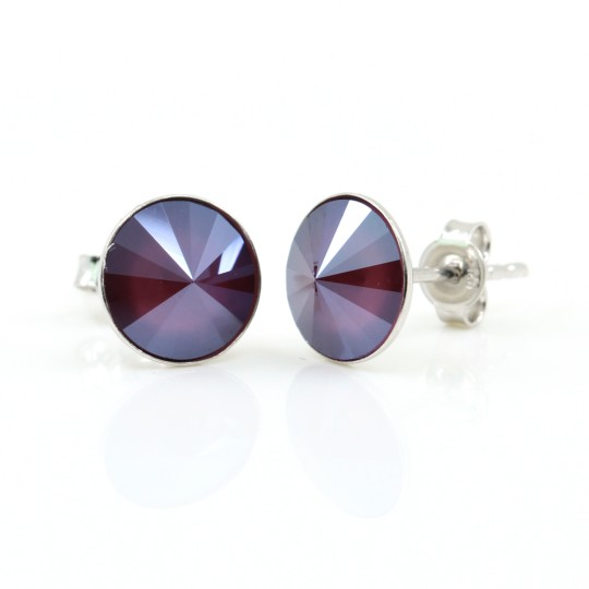 Cercei cu cristale rivoli Swarovski de 8mm Dark Red, argint 925 rodiat