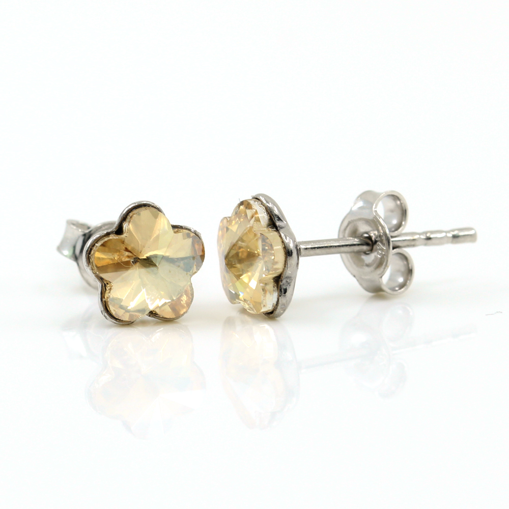 Cercei cu cristale fancy floare Swarovski de 6mm Golden Shadow, argint 925 rodiat