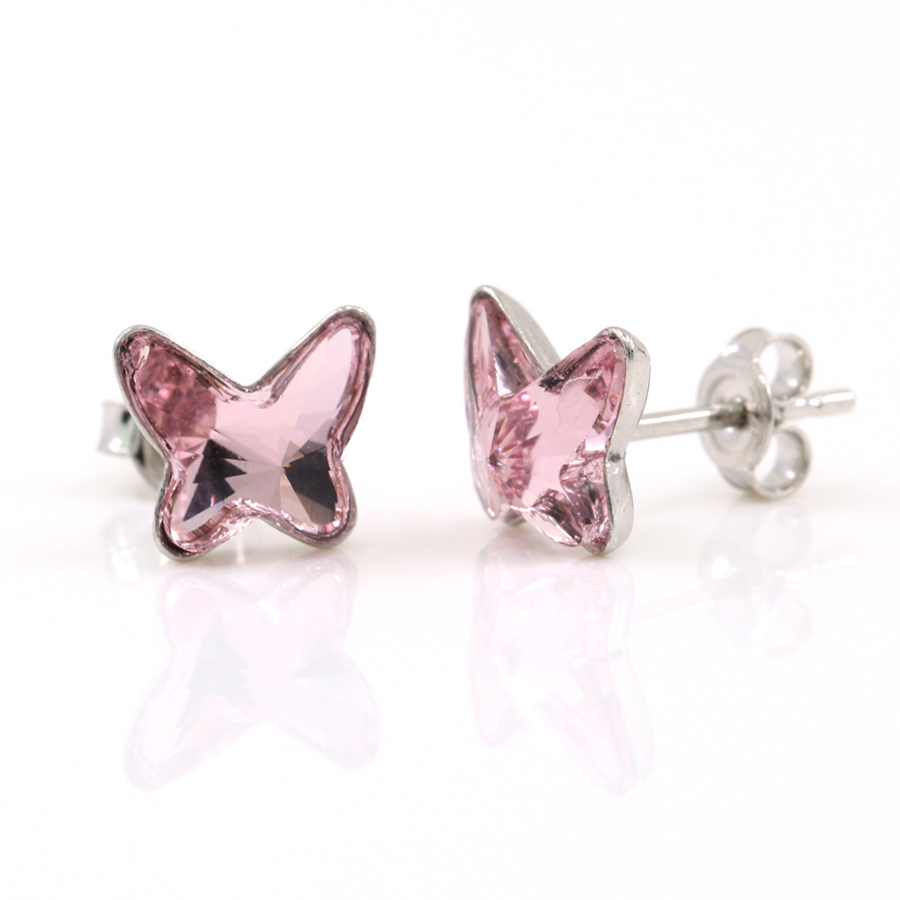 Cercei cu cristale cabochon fluture Swarovski de 8mm Light Rose, argint 925 rodiat