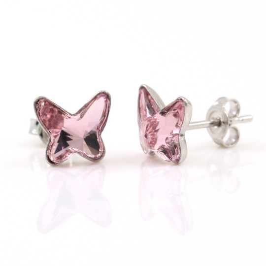 Cercei cu cristale cabochon fluture Swarovski de 8mm Light Rose, argint 925 rodiat