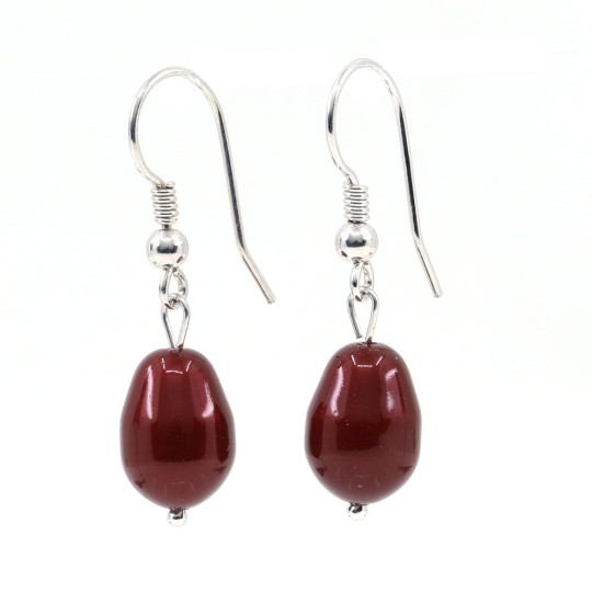 Cercei cu perle picatura Swarovski Bordeaux 5821, argint 925 rodiat