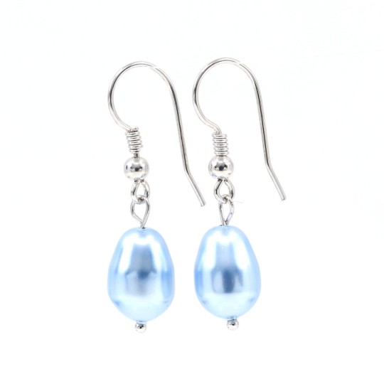 Cercei cu perle picatura Swarovski Light Blue 5821, argint 925 rodiat