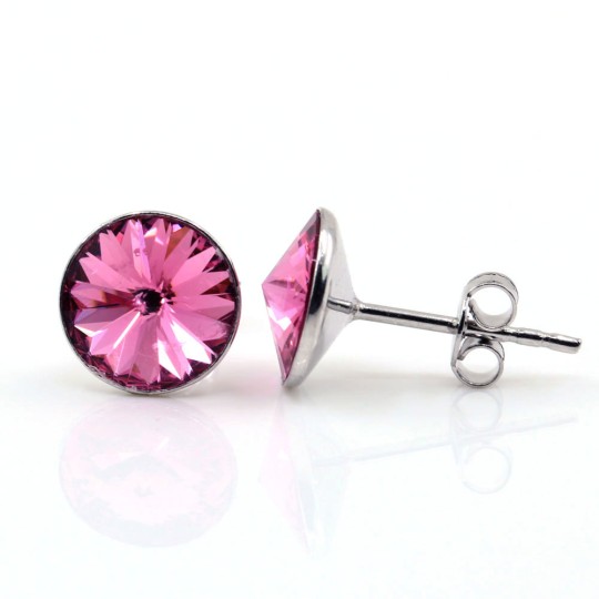 Cercei cu cristale rivoli Swarovski de 8mm Rose, argint 925 rodiat