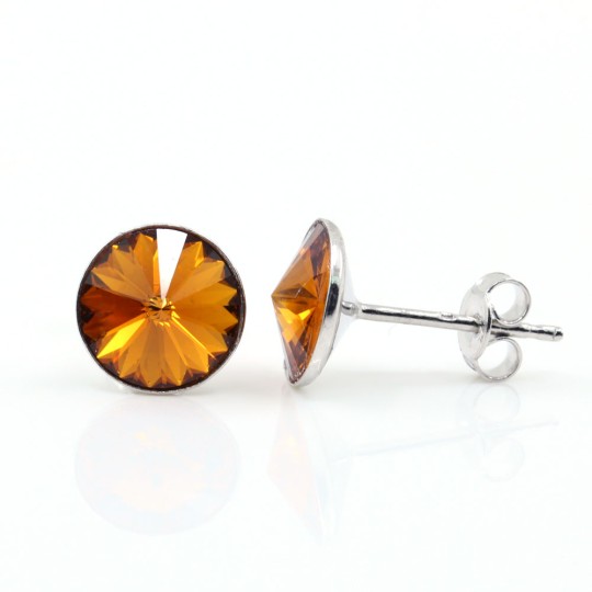 Cercei cu cristale rivoli Swarovski de 8mm Topaz, argint 925 rodiat