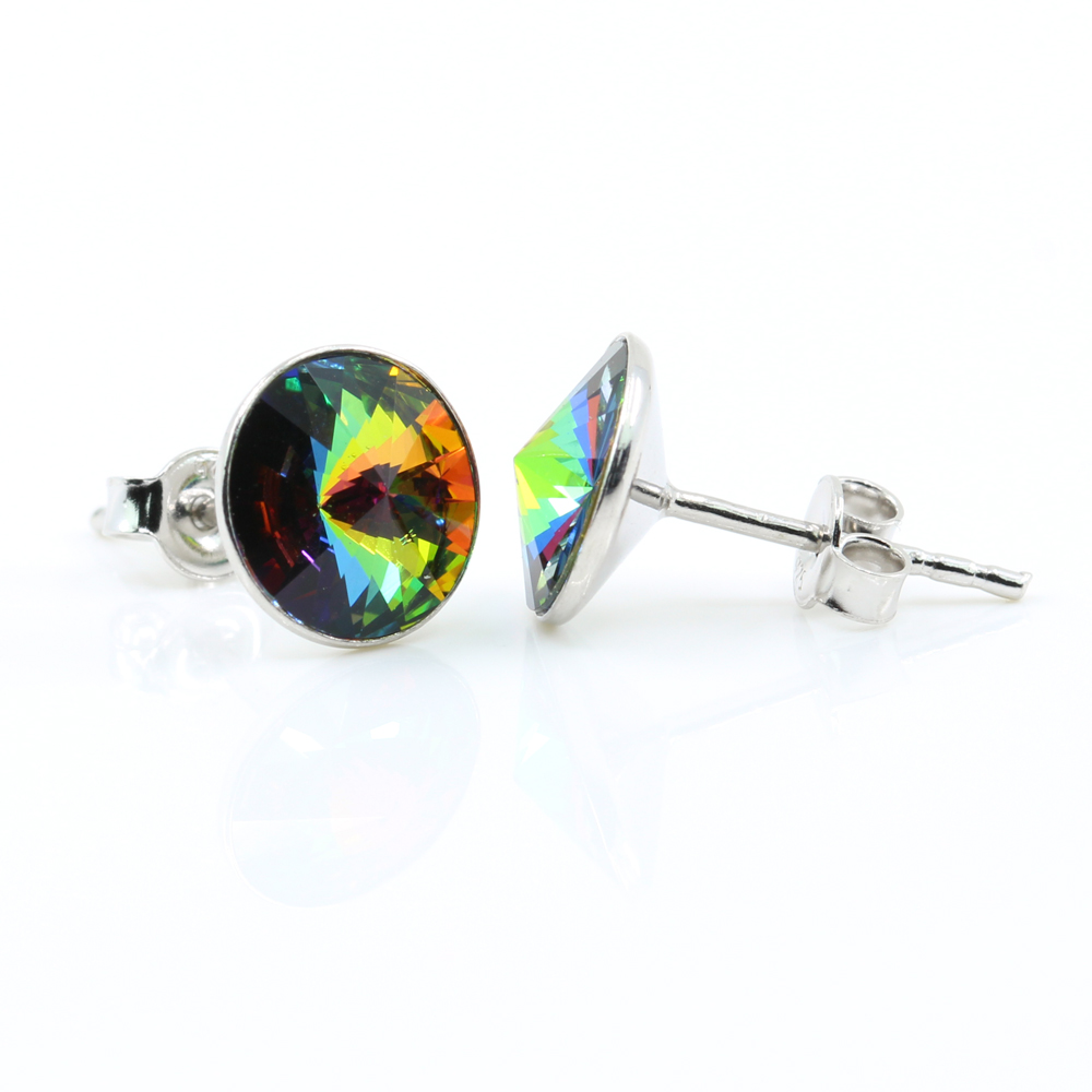 Cercei cu cristale rivoli Swarovski de 8mm Vitrail Medium, argint 925 rodiat