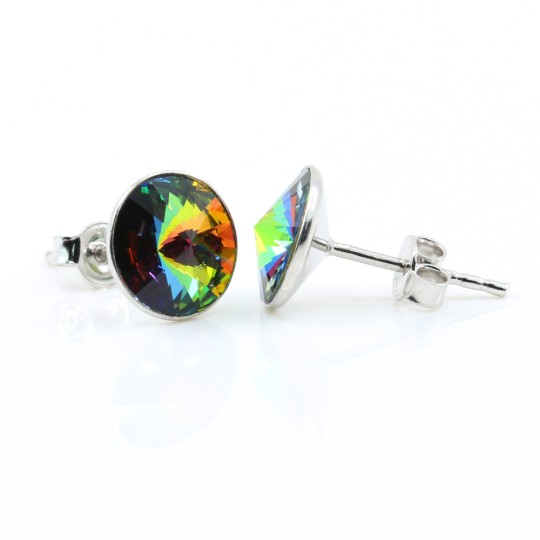 Cercei cu cristale rivoli Swarovski de 8mm Vitrail Medium, argint 925 rodiat