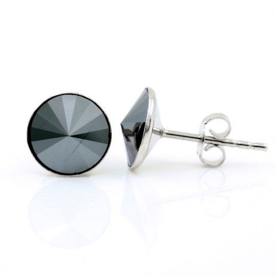 Cercei cu cristale rivoli Swarovski de 8mm Hematite, argint 925 rodiat