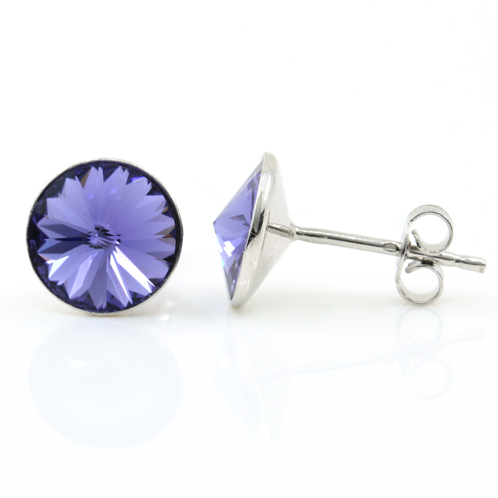 Cercei cu cristale rivoli Swarovski de 8mm Tanzanite, argint 925 rodiat