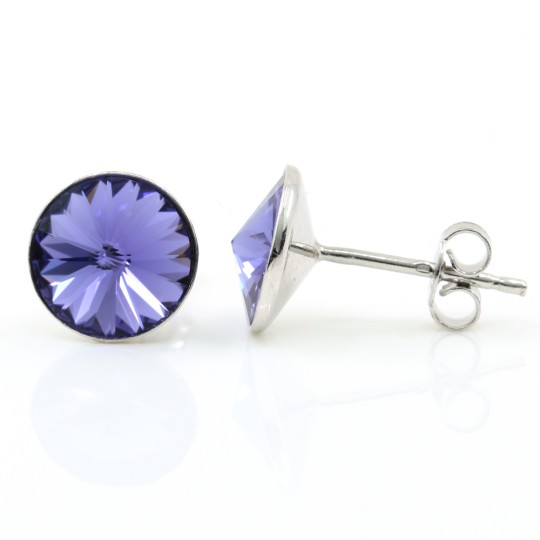 Cercei cu cristale rivoli Swarovski de 8mm Tanzanite, argint 925 rodiat