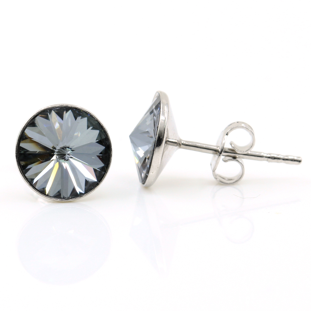Cercei cu cristale rivoli Swarovski de 8mm Silver Night, argint 925 rodiat