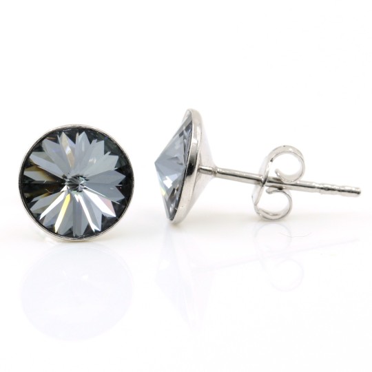 Cercei cu cristale rivoli Swarovski de 8mm Silver Night, argint 925 rodiat