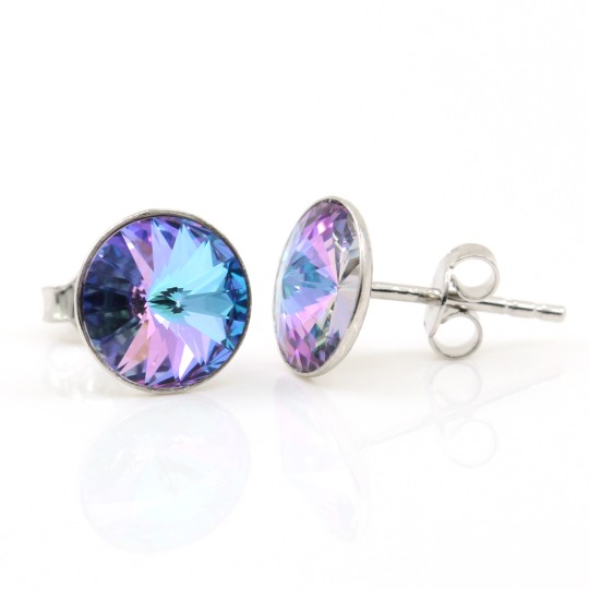 Cercei cu cristale rivoli Swarovski de 8mm Vitrail Light, argint 925 rodiat