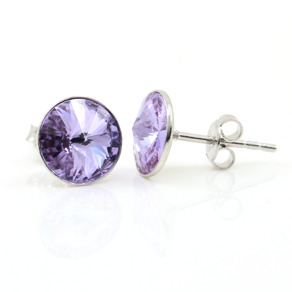 Cercei cu cristale rivoli Swarovski de 8mm Violet, argint 925 rodiat