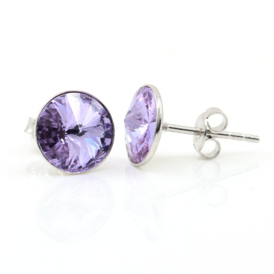 Cercei cu cristale rivoli Swarovski de 8mm Violet, argint 925 rodiat
