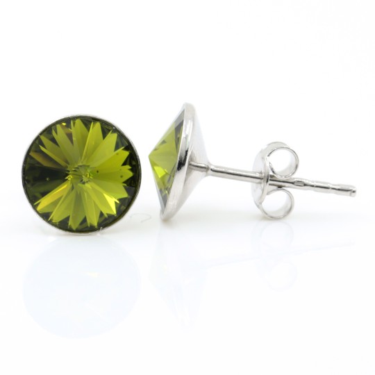 Cercei cu cristale rivoli Swarovski de 8mm Olivine, argint 925 rodiat