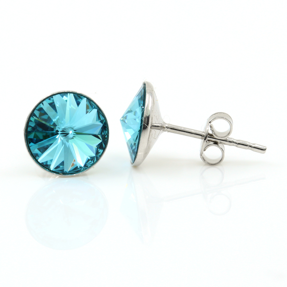 Cercei cu cristale rivoli Swarovski de 8mm Light Turquoise, argint 925 rodiat
