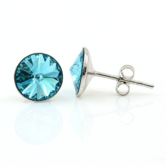 Cercei cu cristale rivoli Swarovski de 8mm Light Turquoise, argint 925 rodiat