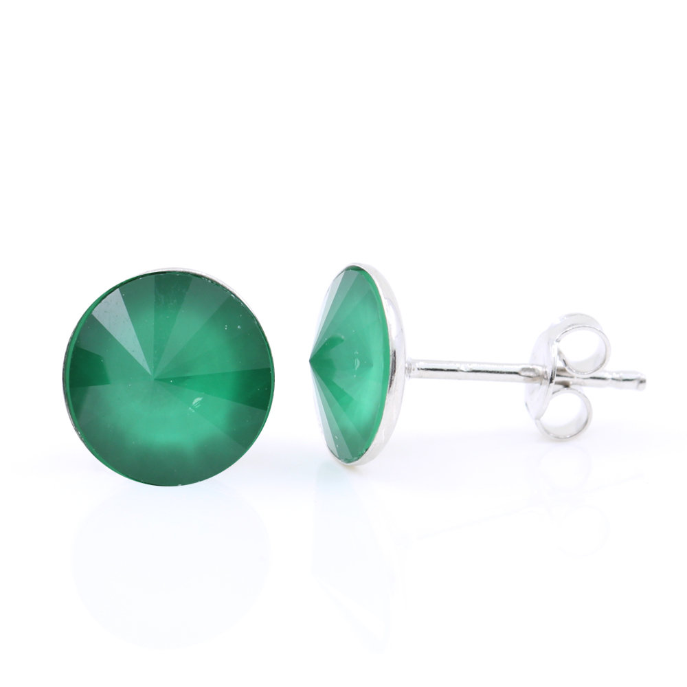 Cercei cu cristale rivoli Swarovski de 8mm Indian Emerald, argint 925 rodiat