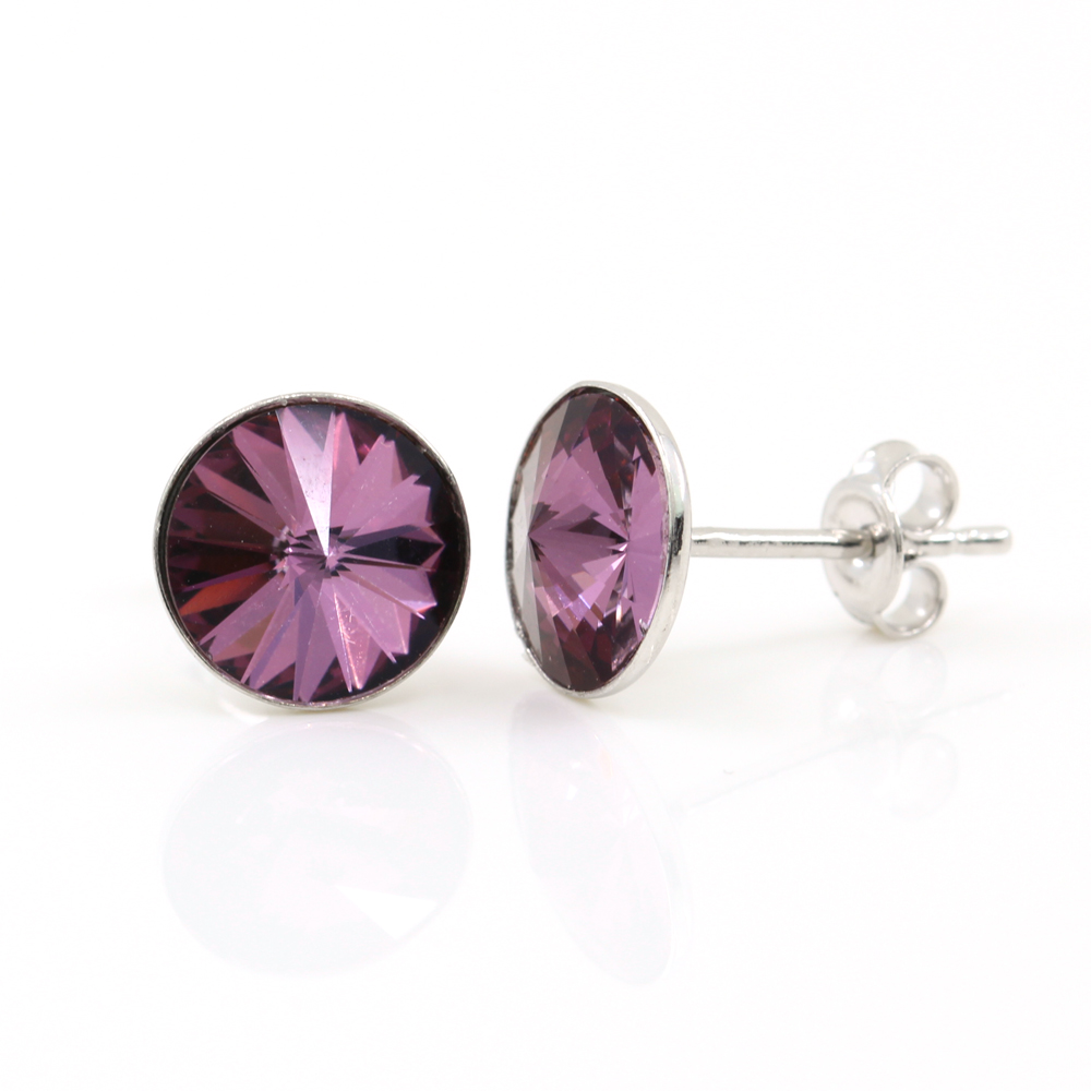 Cercei cu cristale rivoli Swarovski de 8mm Light Amethyst, argint 925 rodiat