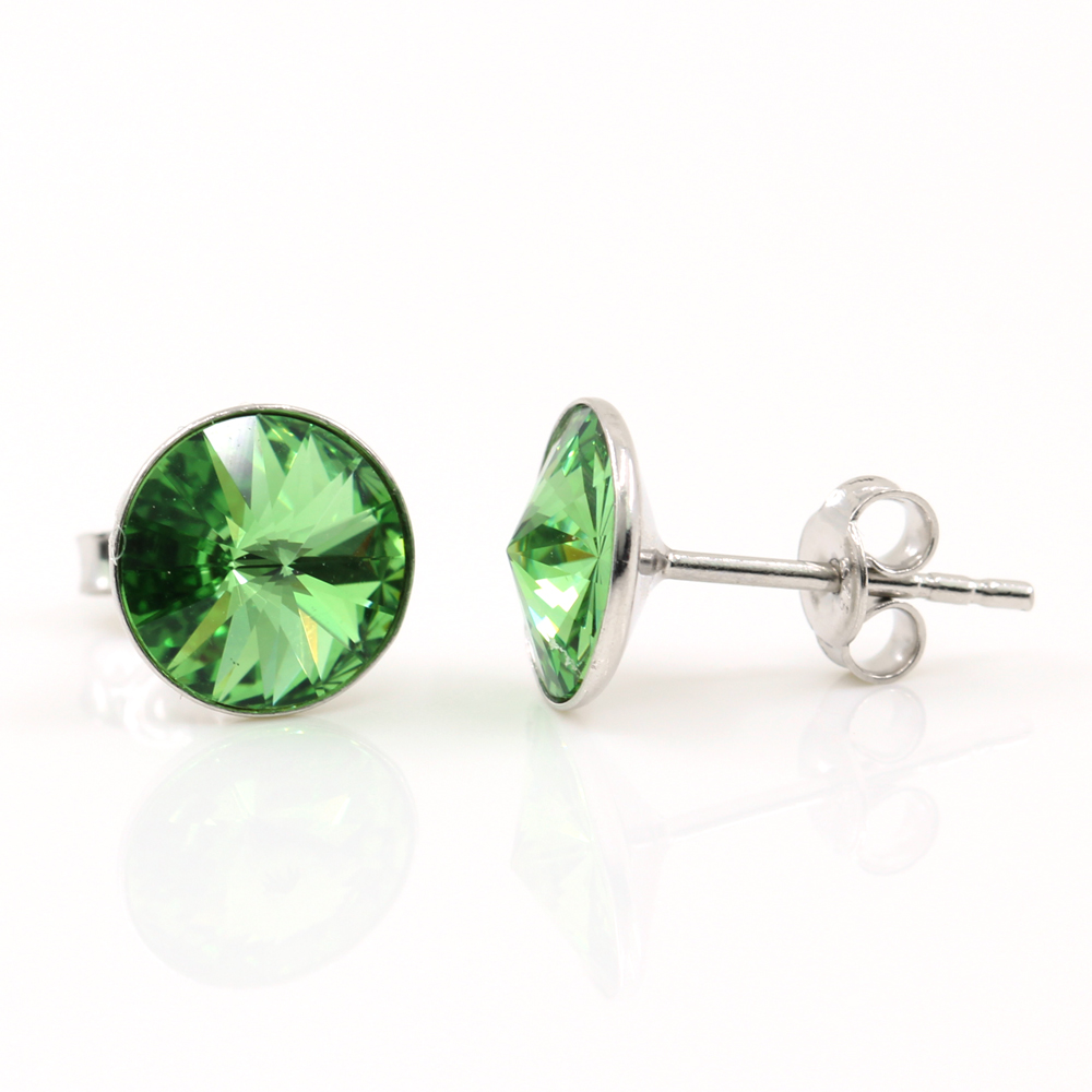 Cercei cu cristale rivoli Swarovski de 8mm Peridot, argint 925 rodiat