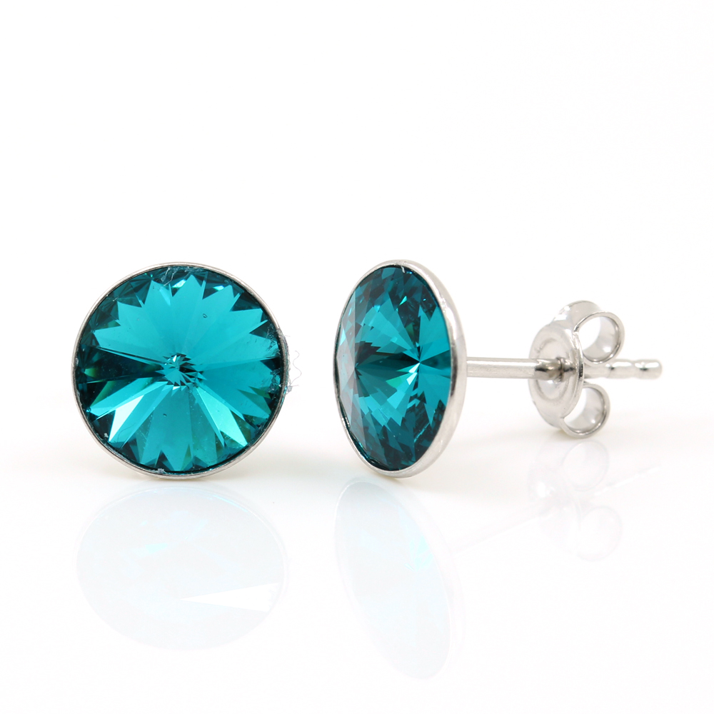 Cercei cu cristale rivoli Swarovski de 8mm Blue Zircon, argint 925 rodiat
