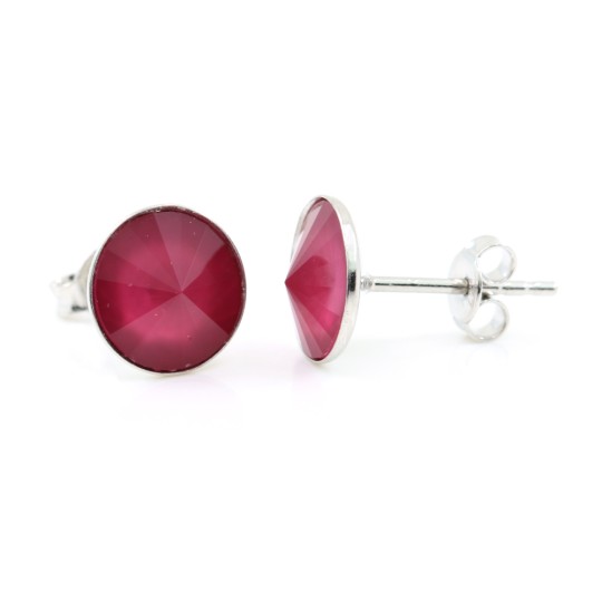 Cercei cu cristale rivoli Swarovski de 8mm Indian Ruby, argint 925 rodiat