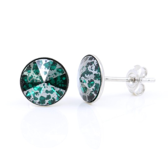 Cercei cu cristale rivoli Swarovski de 8mm Emerald Silver Patina, argint 925 rodiat