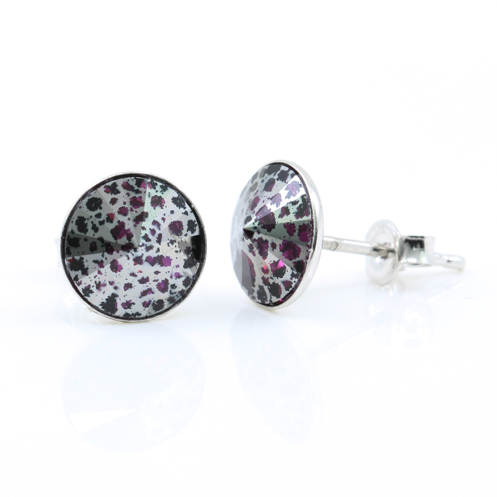 Cercei cu cristale rivoli Swarovski de 8mm Amethyst Silver Patina, argint 925 rodiat