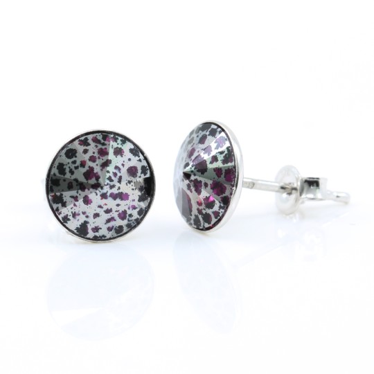 Cercei cu cristale rivoli Swarovski de 8mm Amethyst Silver Patina, argint 925 rodiat
