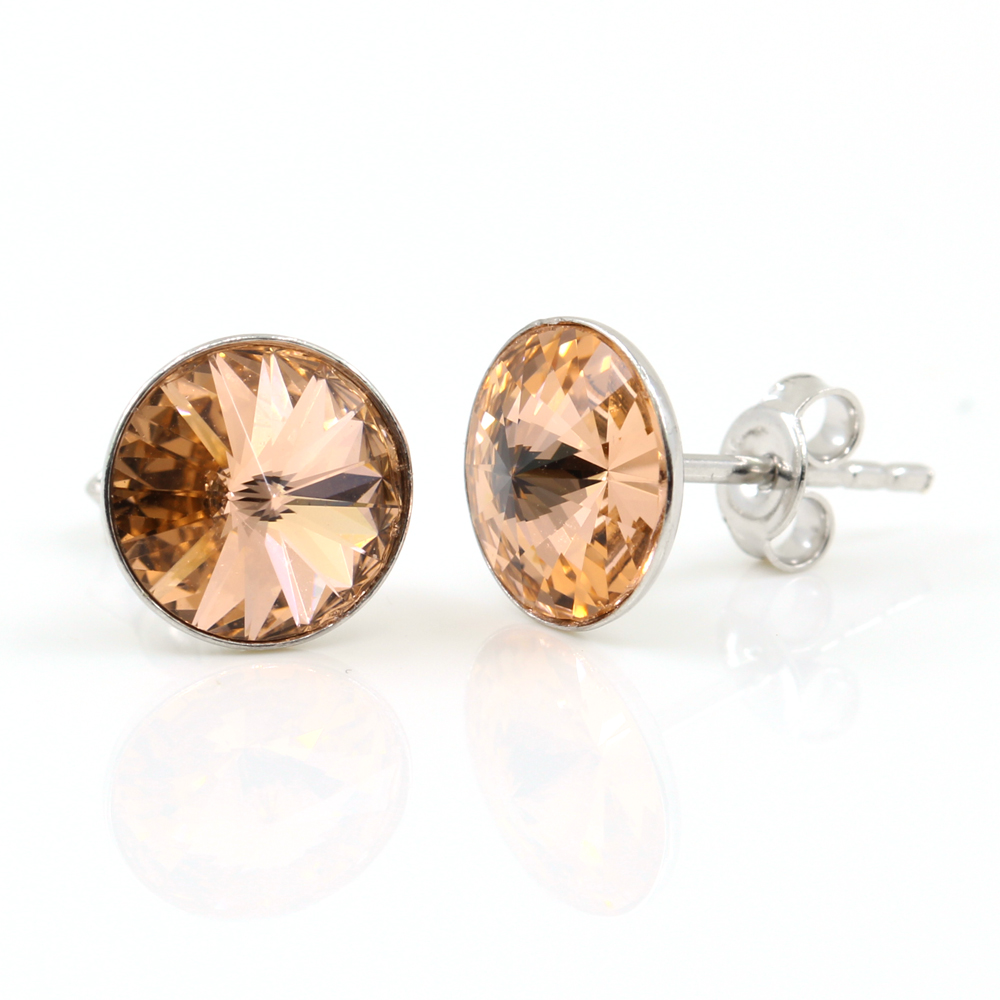 Cercei cu cristale rivoli Swarovski de 8mm Light Peach, argint 925 rodiat