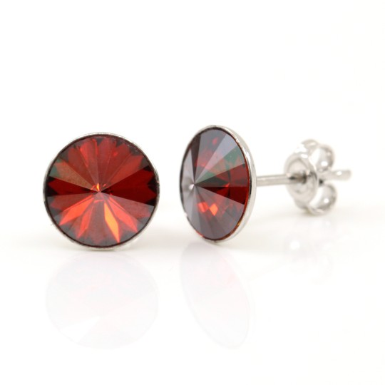 Cercei cu cristale rivoli Swarovski de 8mm Red Magma, argint 925 rodiat