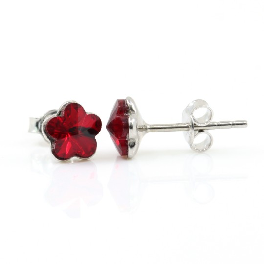 Cercei cu cristale fancy floare Swarovski de 6mm Light Siam, argint 925 rodiat