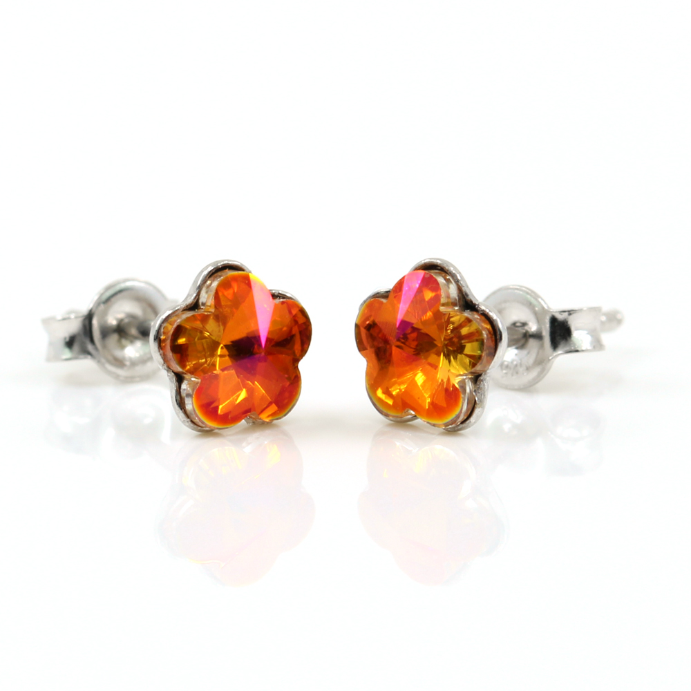 Cercei cu cristale fancy floare Swarovski de 6mm Astral Pink, argint 925 rodiat