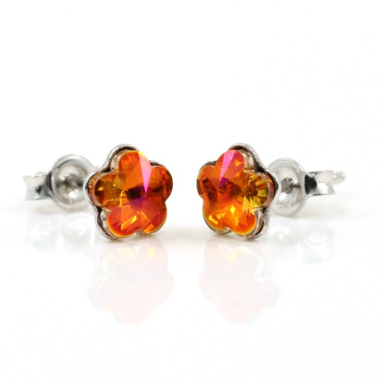 Cercei cu cristale fancy floare Swarovski de 6mm Astral Pink, argint 925 rodiat
