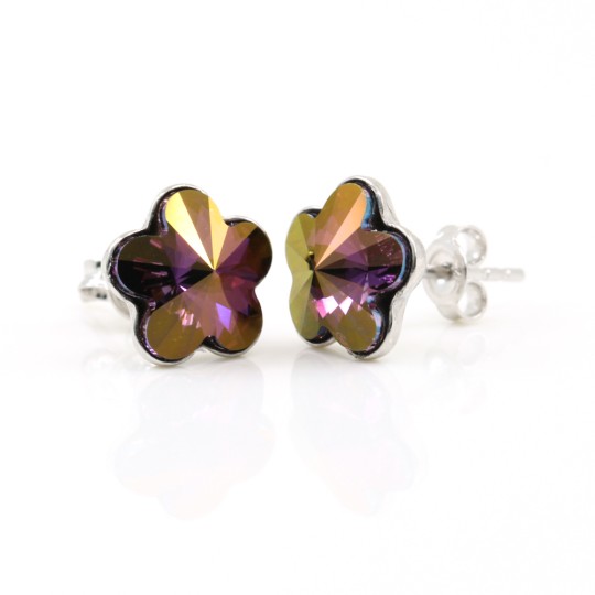 Cercei cu cristale fancy floare Swarovski de 10mm Lilac Shadow, argint 925 rodiat